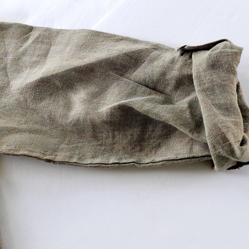 FLAX Womens Linen Shirt Green Tan Lagenlook Small - Picture 8 of 13